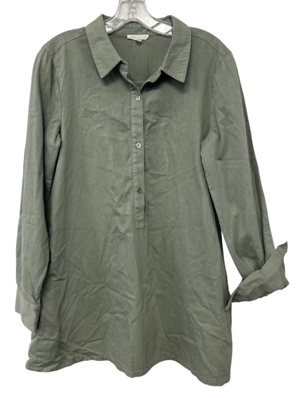 Eileen Fisher Organic Cotton Long Sleeve Light Green Twill Shirt Dress Size S